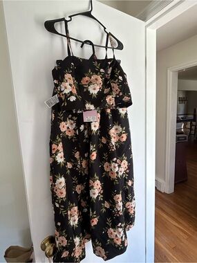 Old Navy Black Maxi Dress with Pink and Cream Floral Print